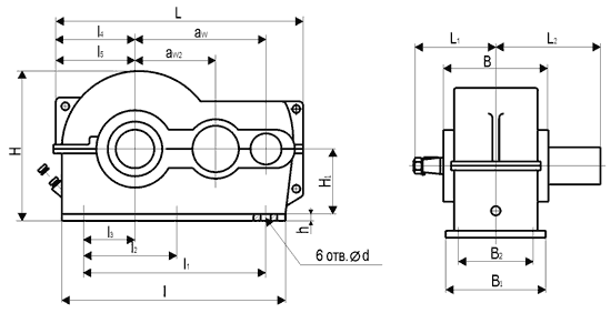 Присоединительные размеры редуктора РЦД-400-16-32